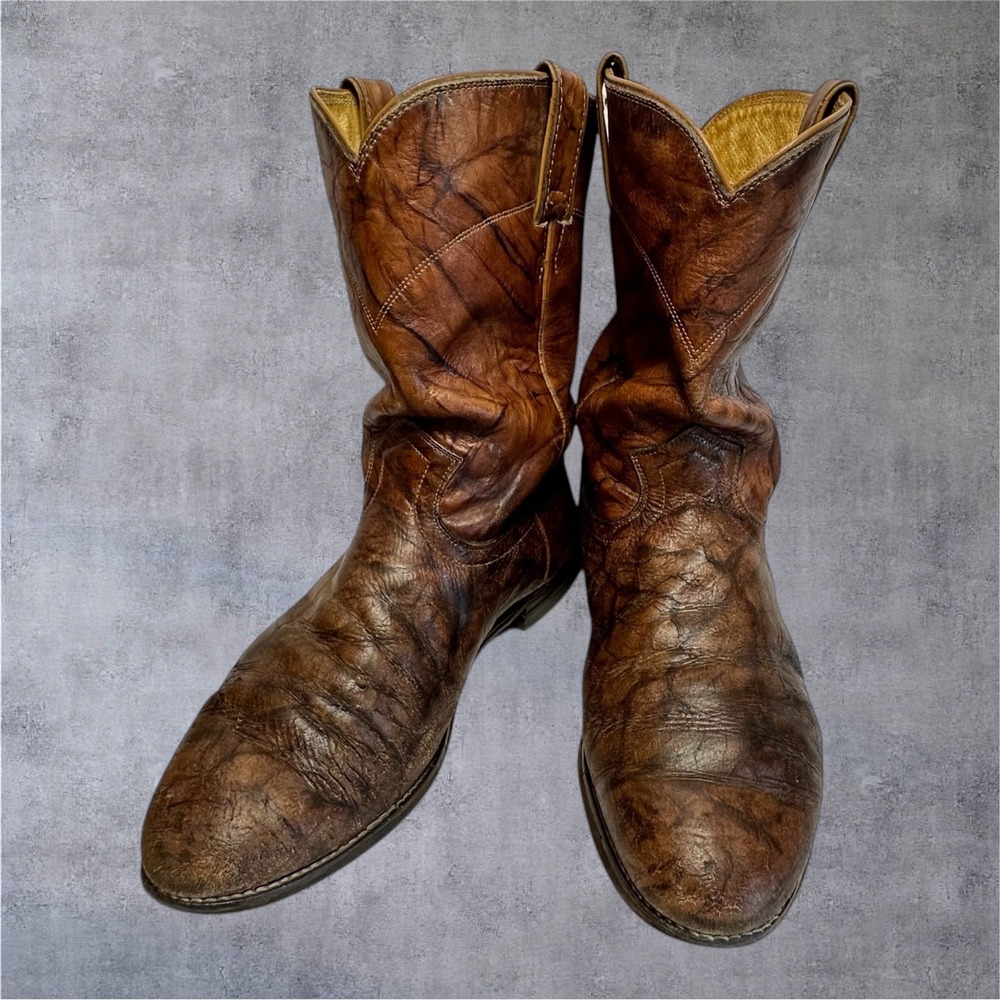 Justin 3163 Cowboy Boots Mens 10.5‎ 3E Distressed Marbled Leather Needs Soles